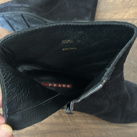 Prada Black Suede Wedge Ankle Boot - Picture 13 of 15